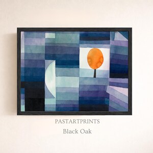 Abstract Watercolor Landscape Print – Orange Sun in Deep Blue Tones