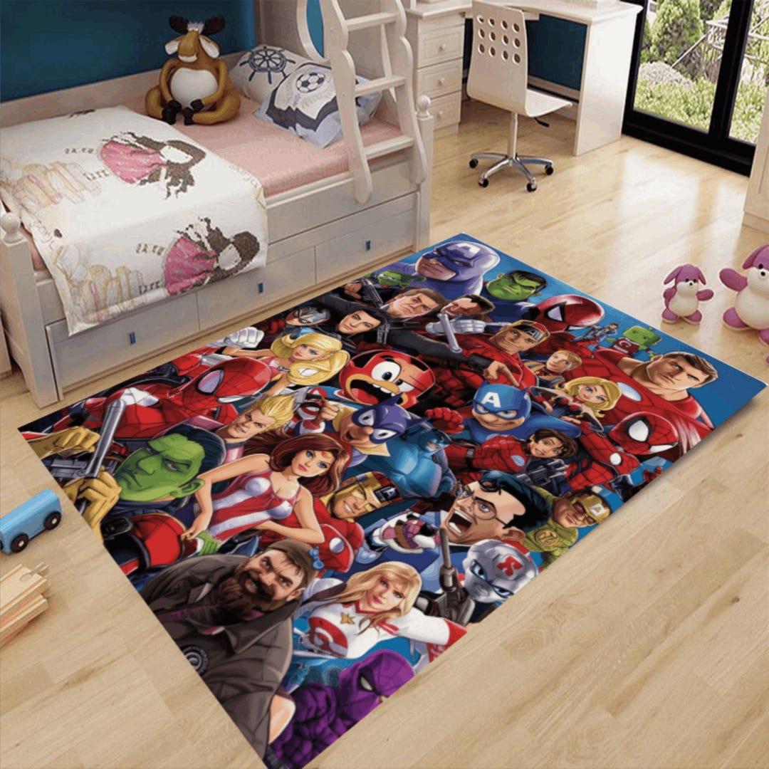Action Figure Rug Comic-style Superhero Rug, Colorful Hero Carpet, Action Cartoon Decor ...