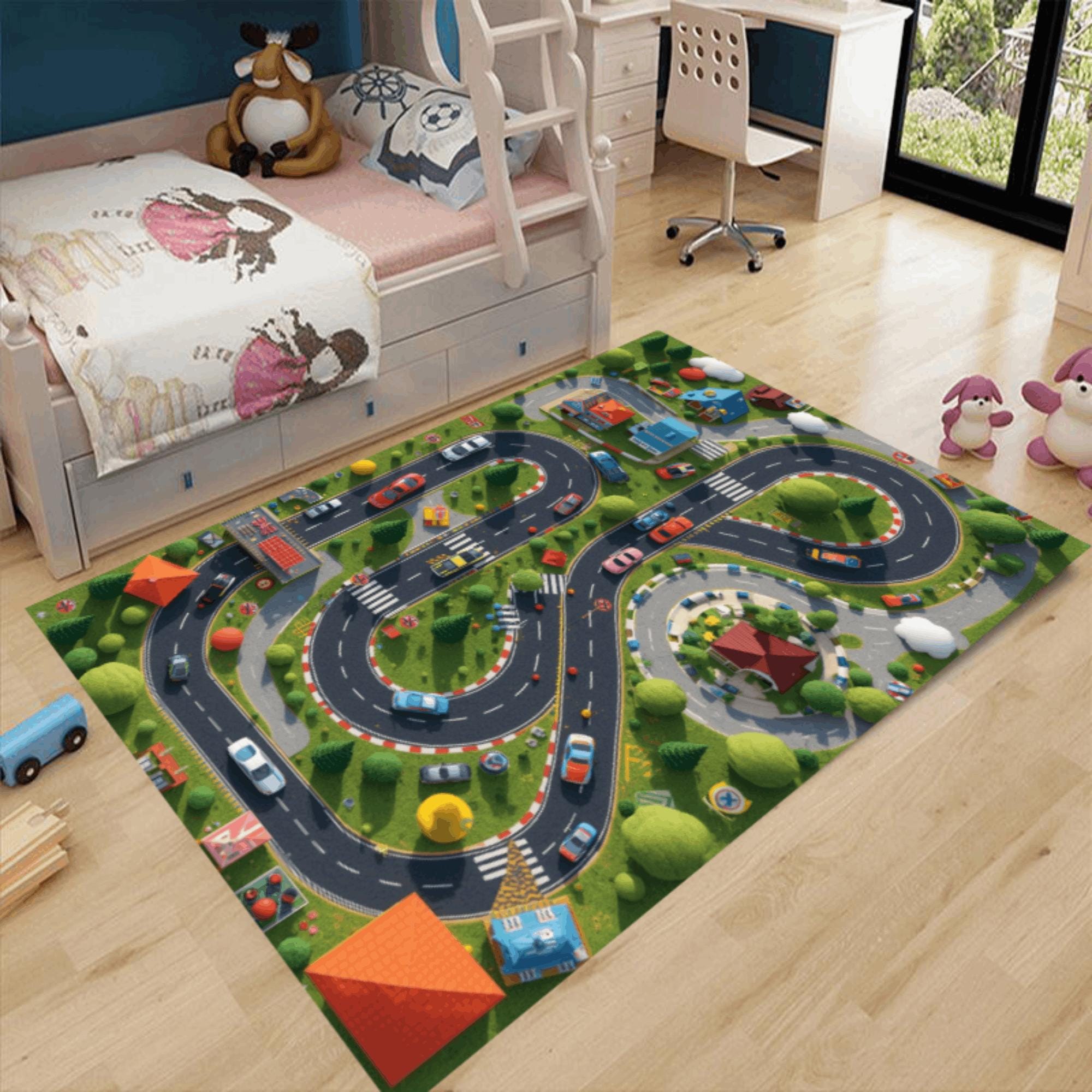 Kids Car Play Rug, Transportation Road Map, Non-slip and Washable Rug ...