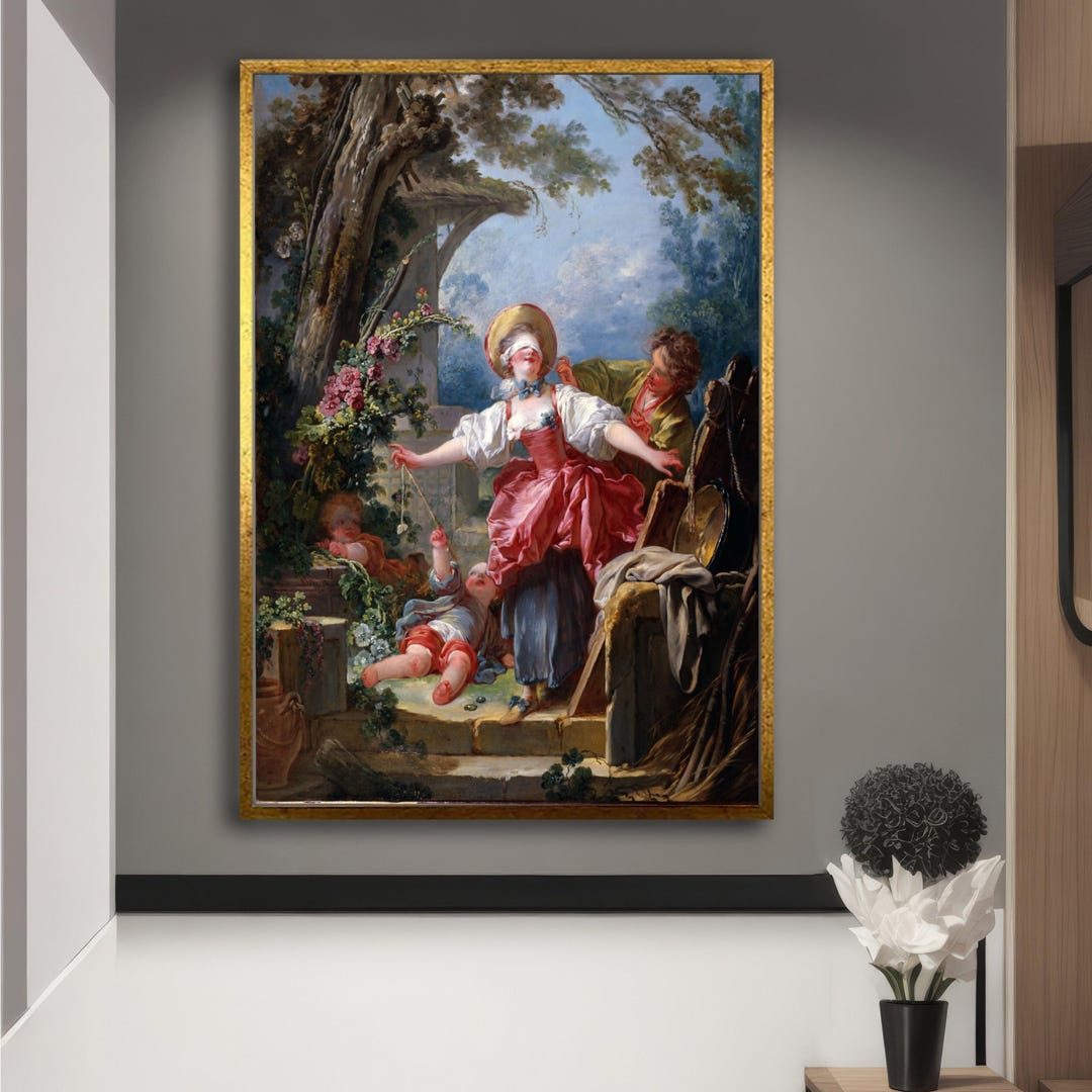 Romantic Rococo Scene, Elegant Woman in Pink Dress Canvas, Vintage ...