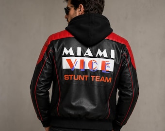 Kurtka kaskaderska Miami Vice Stunt Team – Ryan Gosling The Fall Guy Czerwona skórzana kurtka typu bomber – kurtka inspirowana filmem cosplay