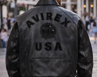 Kurtka skórzana Avirex dla mężczyzn ICON USA Aviator Style Retro Flight Bomber American Flight Jacket Prezent dla mężczyzn