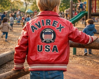 Dziecięca skórzana kurtka Avirex – amerykańska kurtka typu bomber w stylu retro w stylu lotniczym, prezent dla chłopców i dziewcząt