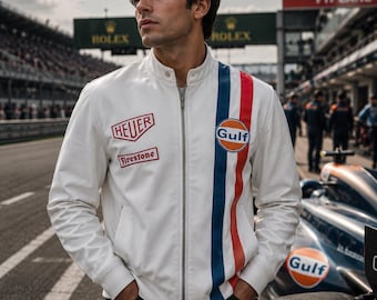 Kurtka Steve McQueen Le Mans Gulf, kurtka vintage racing varsity