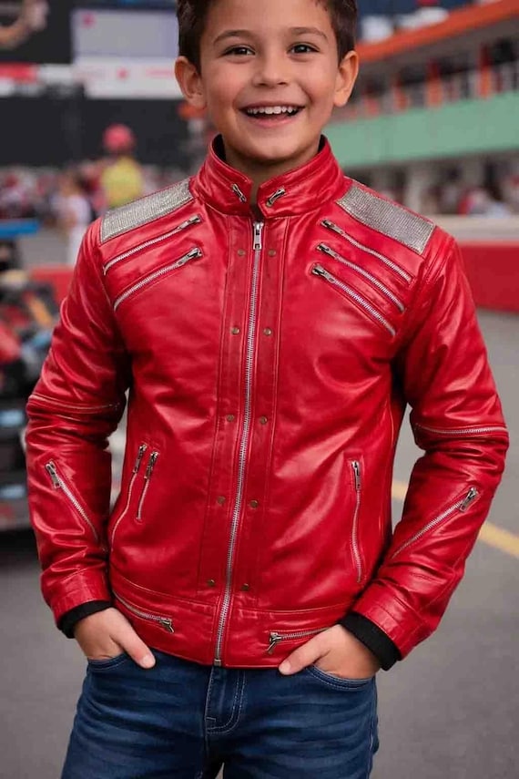 Kids Red MJ Beat it Jacket - Red Leather Jacket for Kids 2 to 12 Yrs