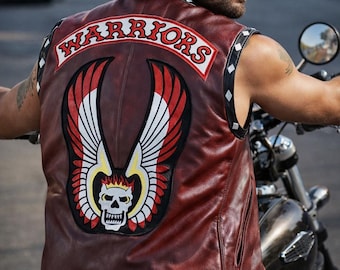 Męska kamizelka z filmu "Wojownicy" z prawdziwej skóry | Kamizelka motocyklowa Cafe Racer | Kamizelka motocyklowa dla mężczyzn