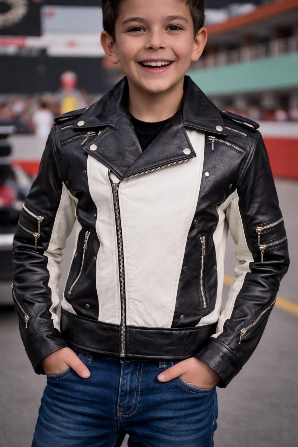 Kids MJ Pepsi Jacket - Black and White Leather Jacket for Boys & Girls MJ Cosplay Costume Halloween Outfit for kids 2 to 12 yrs