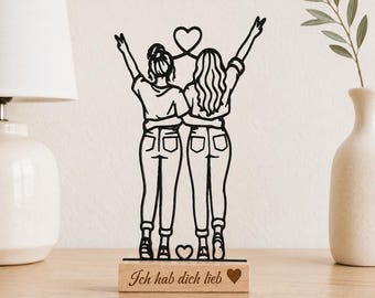 Decoratieve standaard voor je beste vriendin "Ik hou van je" | Gepersonaliseerd cadeau voor je beste vriendin/zussen • Moderne 3D-decoratie