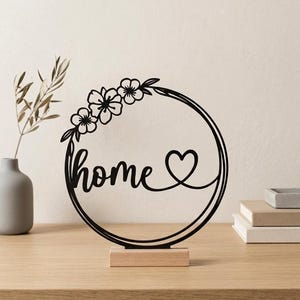 Deko Aufsteller Home mit Herz & Blumen | Moderne Wohn Deko | Geschenk für Einzug | Minimalistische Tischdeko | Home Decor