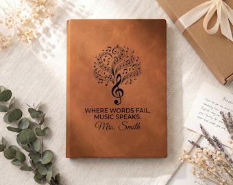 Personalisierte Musiklehrer Lederbuch, personalisiertes Notizbuch, Geschenk für Musiklehrer