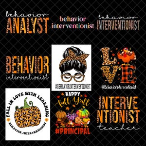 Gedragsinterventionist png-bundel, herfstanalist png, interventionistische leraar sublimatie, luipaardpompoen png, digitale download