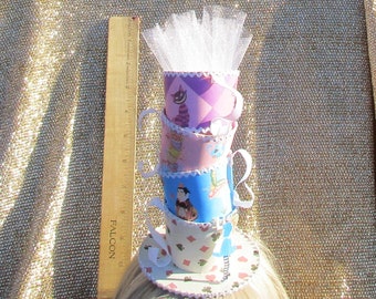 Alice in Wonderland Stacked Cups Mini Fascinator Party Hat