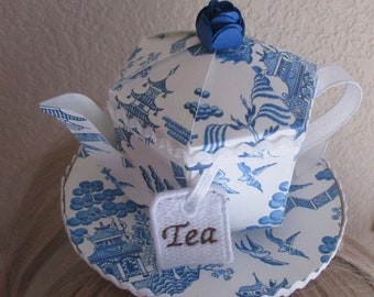 Blue Willow Teapot Mini Fascinator Party Hat