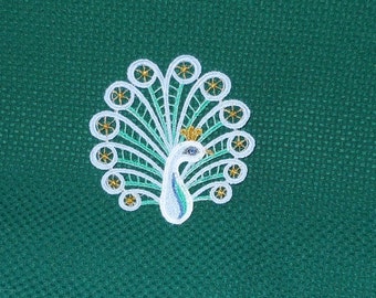 Peacock in metallic or regular teal and blue Lace Applique for Crafts or Crazy Quilt