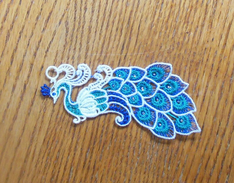 Peacock in metallic or regular teal and blue Lace Applique for Crafts or Crazy Quilt
