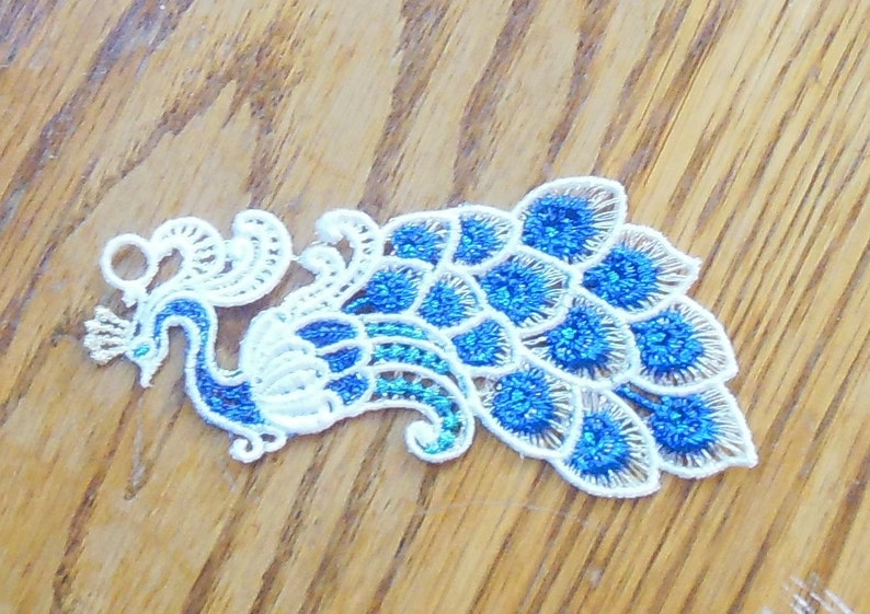 Peacock in metallic or regular teal and blue Lace Applique for Crafts or Crazy Quilt