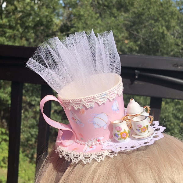 Pearls, Lace, and Tea Pink Mini Fascinator Party Hat