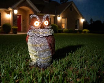 Solar Owl Garden Statue with LED Eyes | Resin Outdoor Yard Décor | Glowing Night Light for Garden Pathway | Christmas New Year Gift