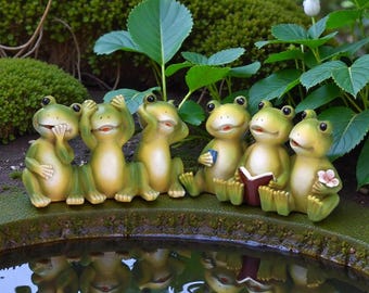 Cute Frog Garden Statues Set | Resin Frogs Outdoor Decor for Yard Patio | Spring Summer Garden Ornaments Gift for Holidays & New Year