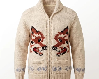 Wolf Cardigan Hand Knit Wool Sweater Nordic Canadian Zip Up Project Hail Mary Inspired Winter Knit Jacket
