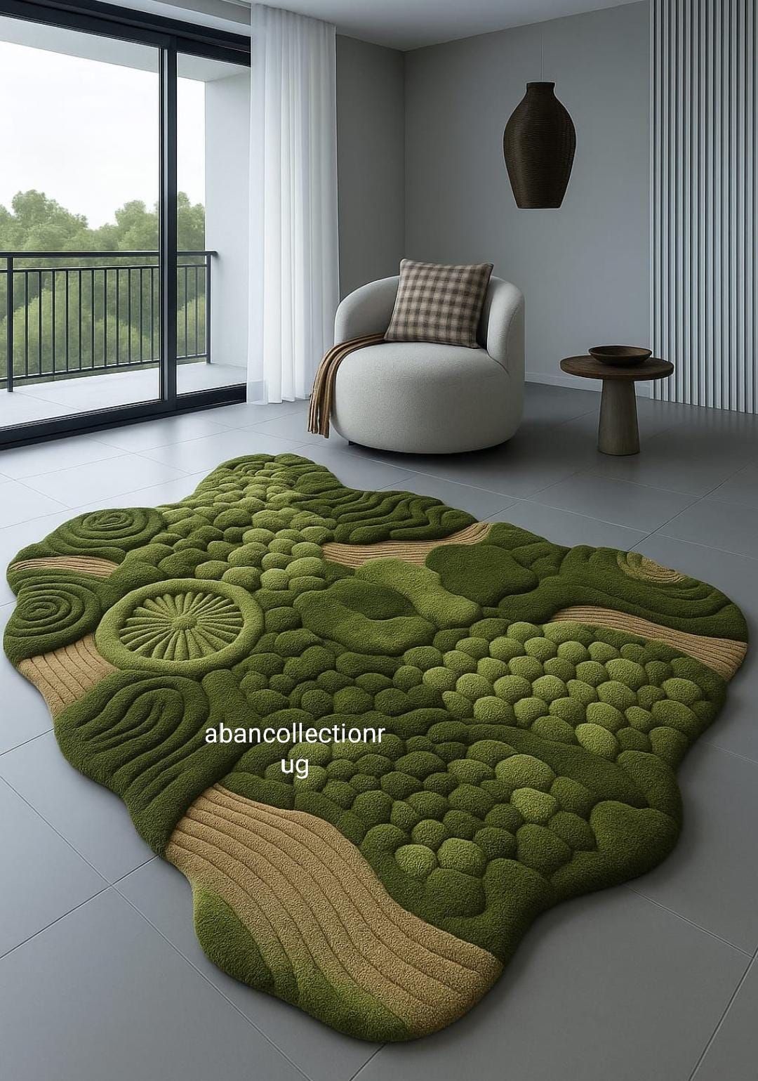 3D Landscape Rug | Moss Terrain Tufted Carpet | Green Textured Sculpted ...
