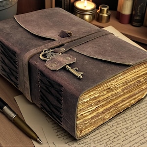 Diario in pelle fatto a mano con chiave – Diario di viaggio rustico vintage, 400 pagine