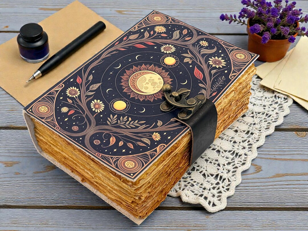 Sun Moon Grimoire Leather Journal – Celestial Astrology Notebook ...