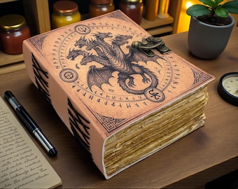Drachen handgemachtes Leder Grimoire DND Vintage Notizbuch - Fantasy Journal Notizbuch, antike Geschenke