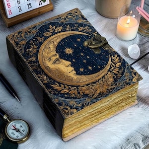 Vintage Mond Leder Journal, Himmlisches Notizbuch, Handgemachtes Schreibtagebuch, personalisiertes Geschenk, Antikes Büttenpapier