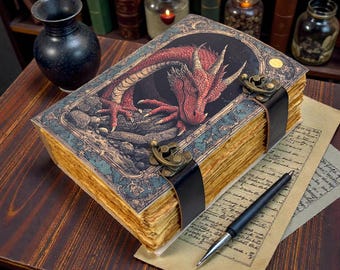 Drachen handgemachtes Leder Grimoire DND Vintage Notizbuch - Fantasy Journal Notizbuch, antike Geschenke