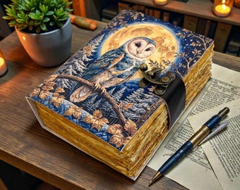 Eulen Mond Vintage Lederbuch Grimoire Geschenk - Gothic Notizbuch, Gothic Notizbuch