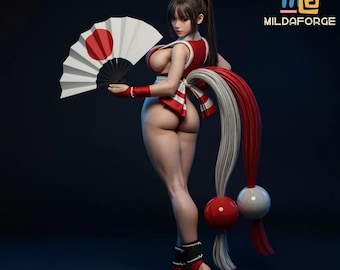 Flammenfächer Kunoichi – Dynamische Ninja STL Figur | Druckbares 3D-Modell im Maßstab 1:6