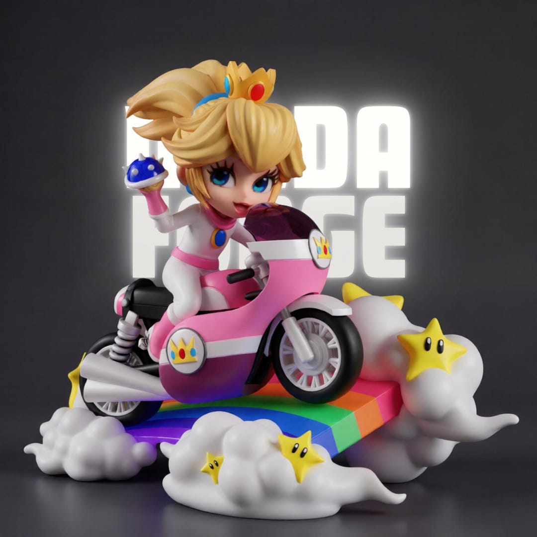Princess Peach Bike STL File Chibi Racing Figure 3D Print Model Digital ...