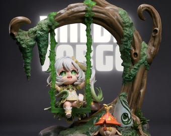 Nahida Forest Swing STL File Chibi Anime Figure 3D Print Model Digital Download