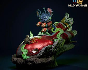 Stitch Galactic Racer STL Statue | 3D Printable Model (1:6 Scale, Non-Supported & Pre-Supported)