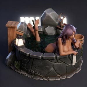 Yoruichi STL File Anime Hot Spring Figure Pre Supported 3D Print Statue Bleach Style Digital Download