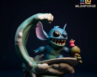 Stitch Surfing STL Statue | 3D Printable Model (1:6 Scale, Non-Supported)