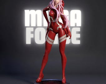 Pink Horned Pilot Girl STL Figure Anime Sci Fi Waifu 3D Print Model 1/6 Scale Split STL