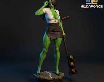 Green Super Strength Woman STL Figure | Muscular Female Hero Statue | 1:4 Scale