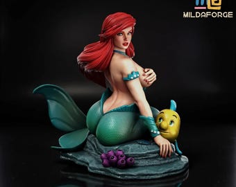 Red Hair Sea Princess STL Figure – Fantasy Mermaid Girl 3D Printable Statue