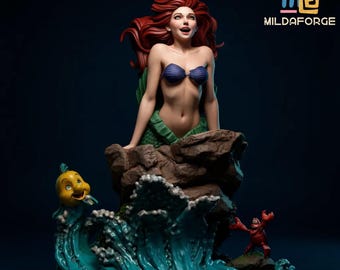 Ocean Song Mermaid STL Statue – 1:6 Scale Pre-Supported | Sea Siren on Wave Base | Fantasy Resin Model | 3D Printable Digital File