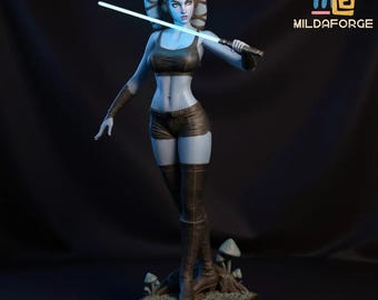 Blue Alien Jedi Girl STL – Statua fantasy fantascientifica / Scala 1:4 / Modello stampabile in 3D