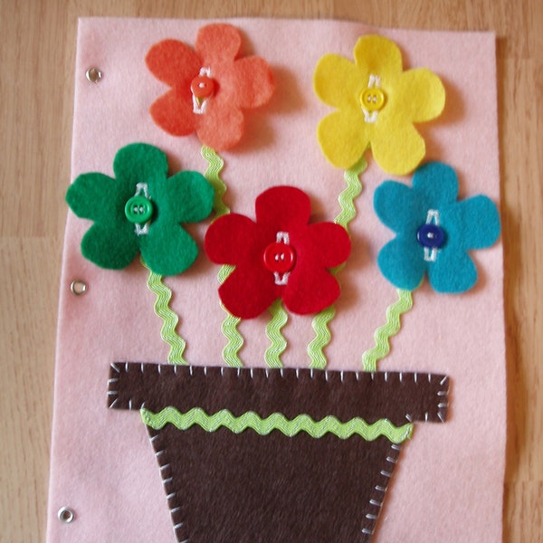 Button Flower Pink Quiet Book Felt Page Ages 3 and up