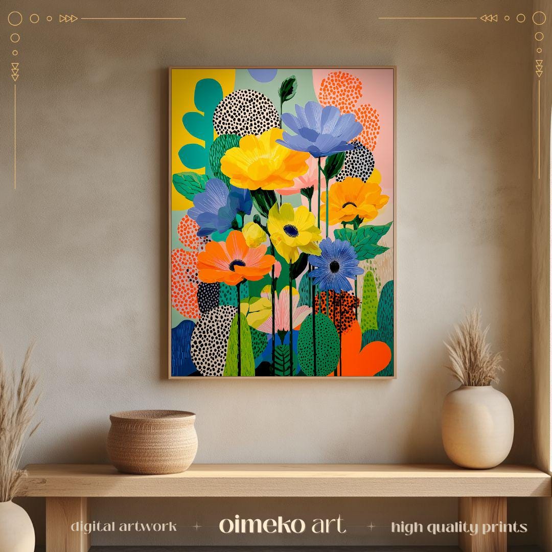 Colorful Spring Floral Wall Art Print, Modern Abstract Flower Art ...