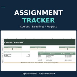 Student Assignment Tracker Spreadsheet: Academic Planner, Grade Organizer (Digital Download)