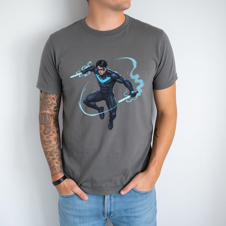 Nightwing Tee: Gotham Vigilante Design - Comic Book Style image 5
