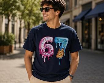 67 Ice Cream Drip Graphic Tee, Meme Humor, Cotton Blend (Unisex)
