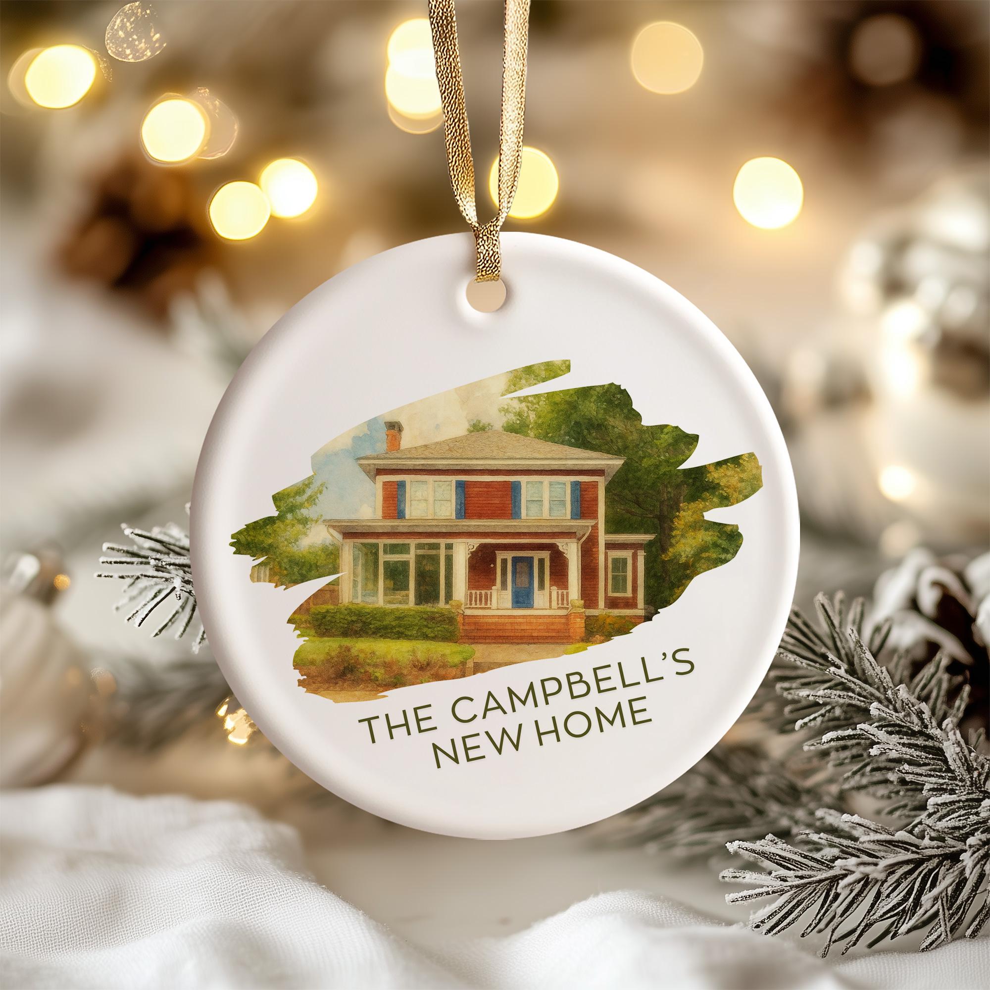 a ceramic ornament hanging from a christmas tree