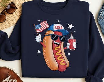 T-shirt med varmkorv och mönster: Patriotisk 4 juli-tröja (unisexstorlekar)