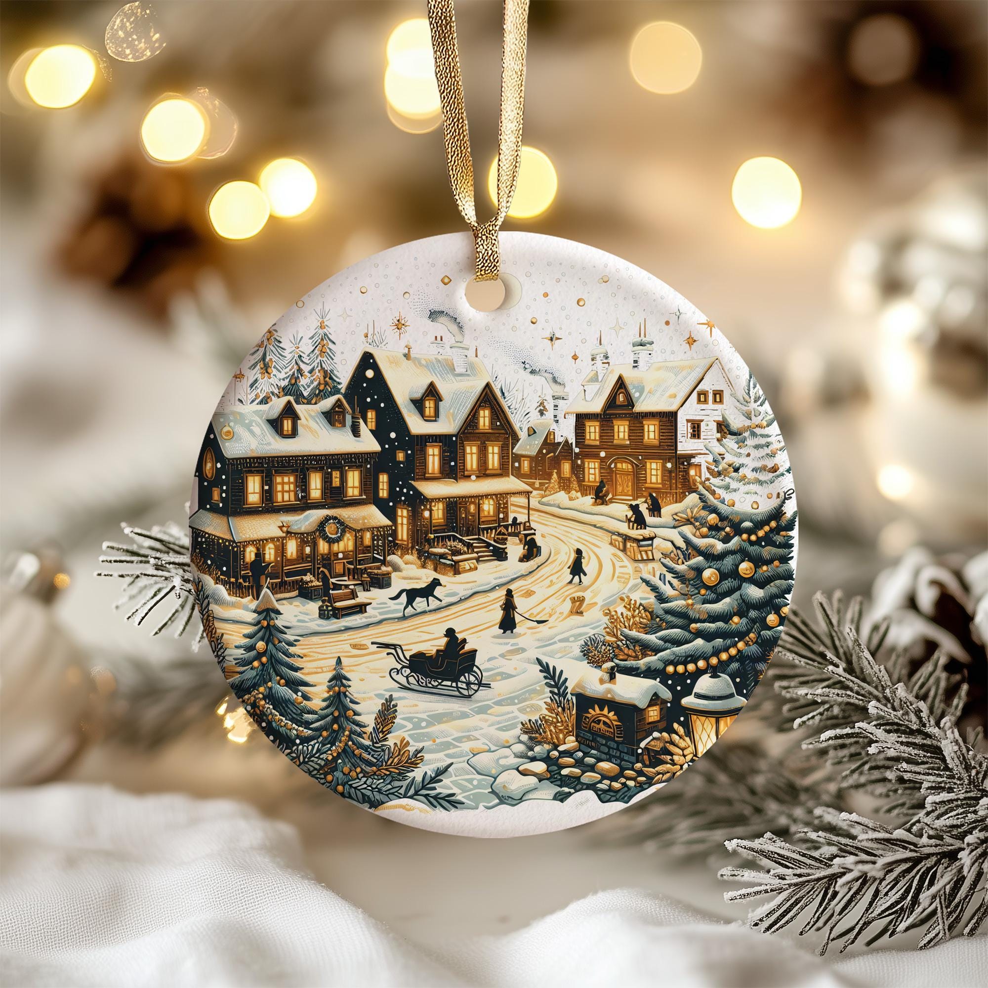 a christmas ornament hanging from a christmas tree